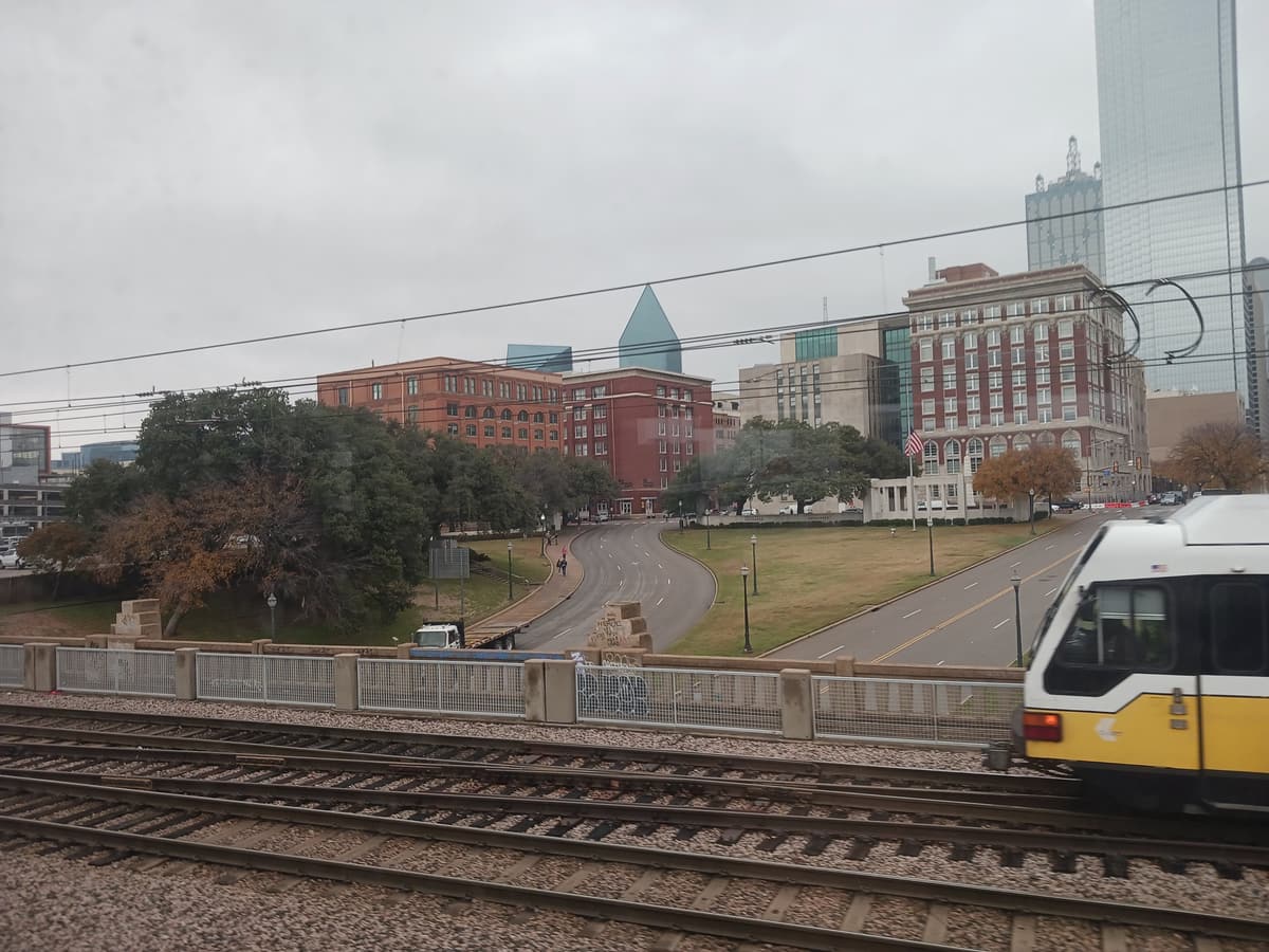 Elm Street and Dealey Plaza in Dallas looking toward the former Texas School Book Depository